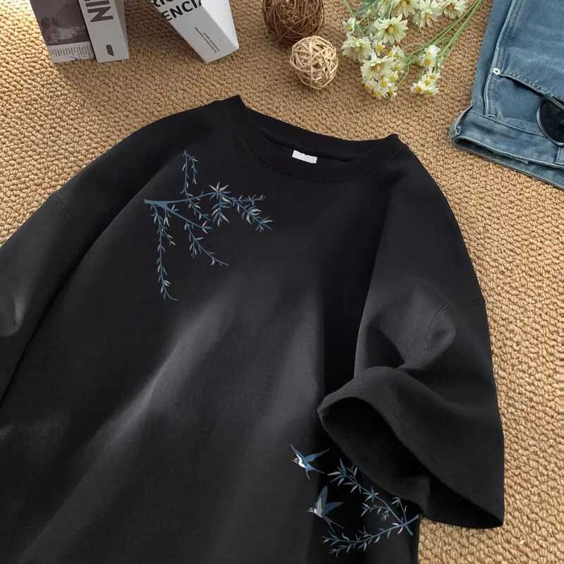 Mens Oversized T-shirts Fashion White 5XL Cotton T Shirt for Men Casual Summer Wear Bird Print Tee Shirts Men ClothingT250318