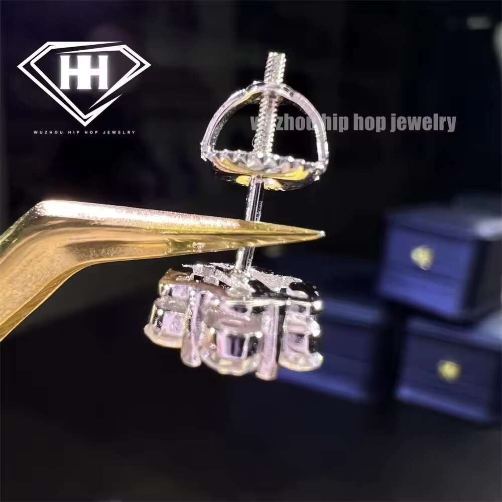 Best Selg Screw Back wer Stud Solid Sier D Color Cluster VVS Moissanite Dia Earrings Men GRA