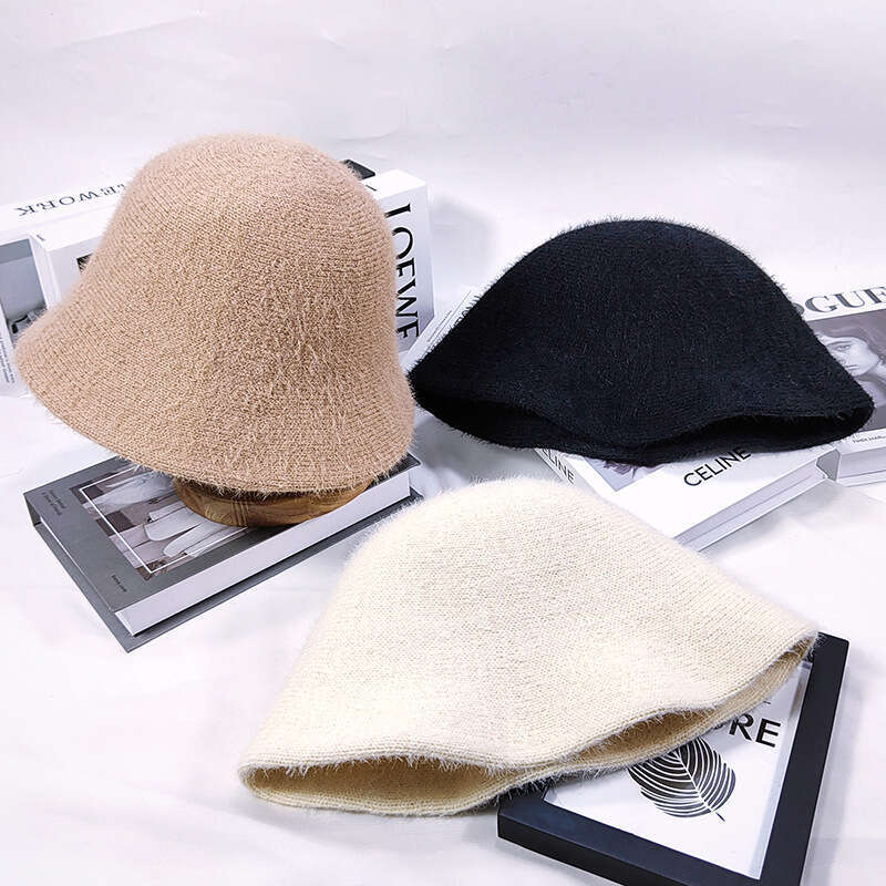Solid color knitted basin for women elegant spring and autumn temperament, fisherman with simple bucket hat