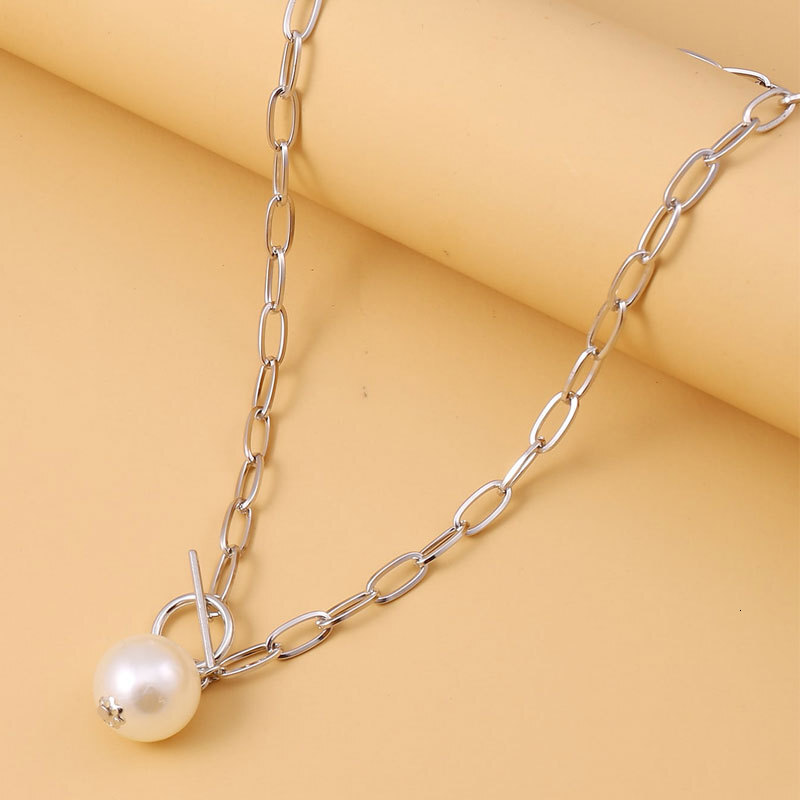 Imitation Pearl Pendant OT Buckle Necklace Women Light Luxury Small Temperament Hundred Matching Long Money Jewelry