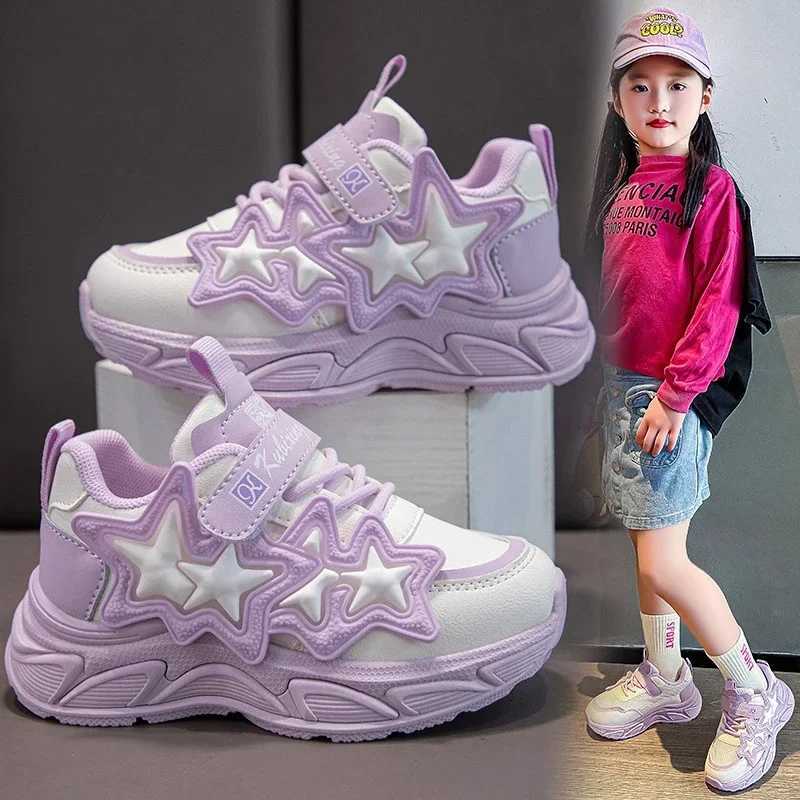 Children Casual Shoes for Girls Fashion Classic with Stars Girls Sports Running Sneakers Breathable PU + Rubber Anti-skid Soft W250318