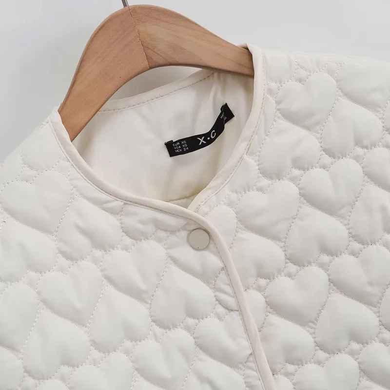 Traf winter jacket womens Parkas heartshaped quilted autumn long sleeved black and white apron warm lightweight 250318