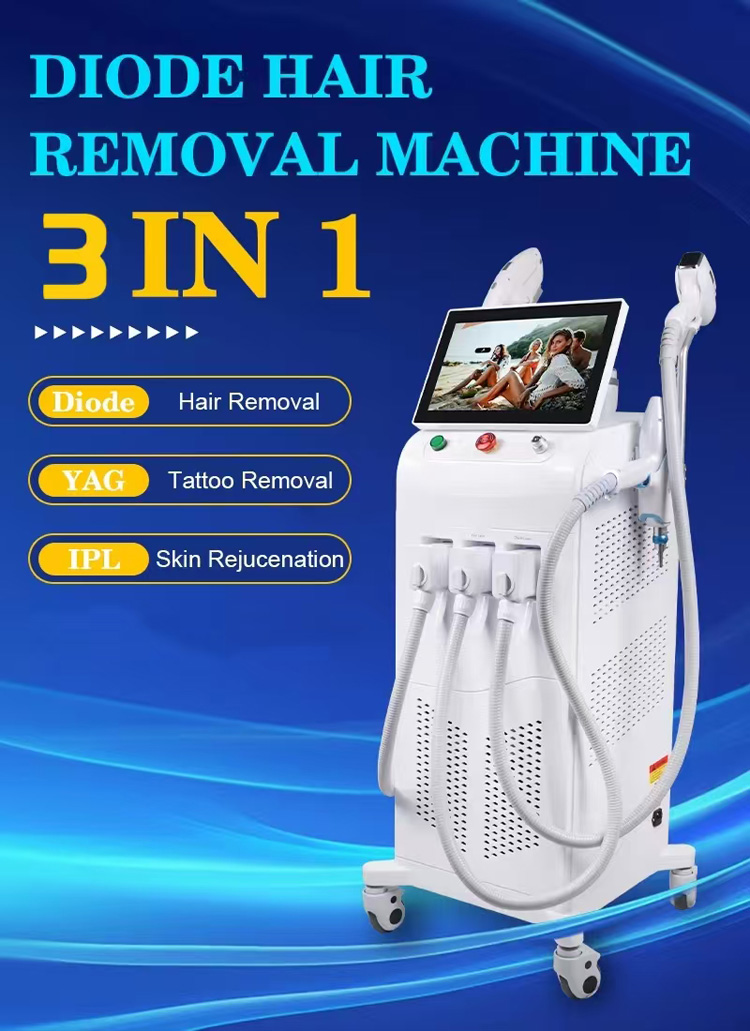 Diode Laser Ice Titanium Hair Removal 3 in 1 Titanium Ice Platinum Diode 755 808 1064nm 3 Wavelength Laser ND YAG Machine Painless Hair Removal