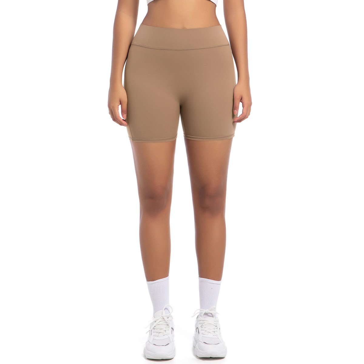 New tracksuit peach workwear tight shorts for women, high waisted elastic hip lifting button yoga pants, quick drying running and fitness pants leggin