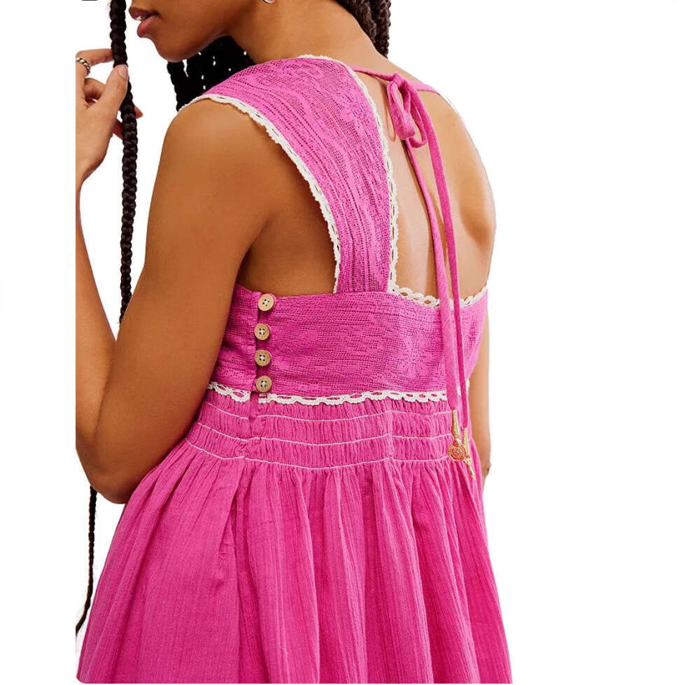European American women's spring and summer sleeveless square neck pleated backless short mini dress 2025 new casual versatile fashion clothing