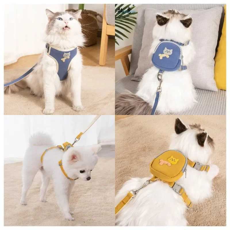 Dog Harness with Leash Set Pet Snack Bag Dog Backpack Harness for Small Large Dog Outdoor Travel Cat Collar PersonalizedT250318