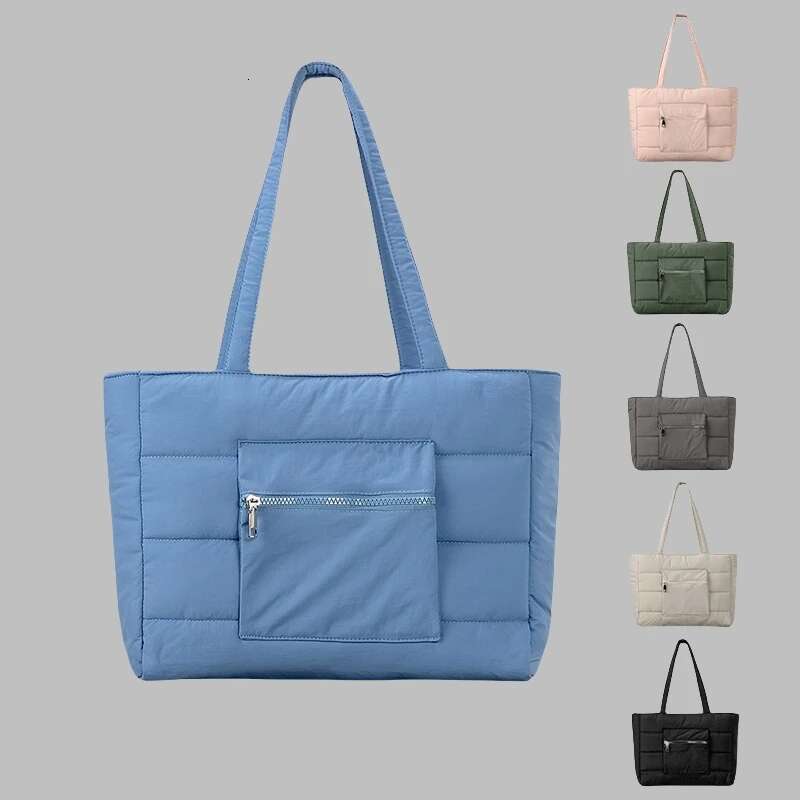 Custom Handbag Manufacturer Fashion Light Weight Padded Down Cotton Soft Quilt Nylon Puffer Tote Bag For Women Shopping
