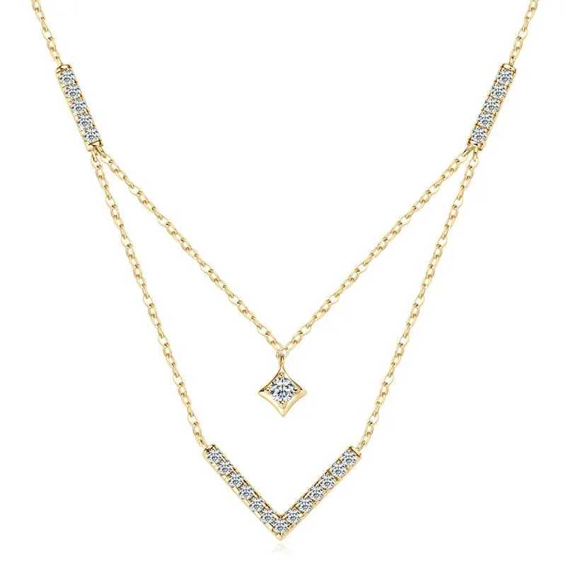 Sparkling 3mm and 1.8mm round moissanite necklace 925 sterling silver fashionable V-shaped necklace suitable for womens exquisite jewelry gifts W25031