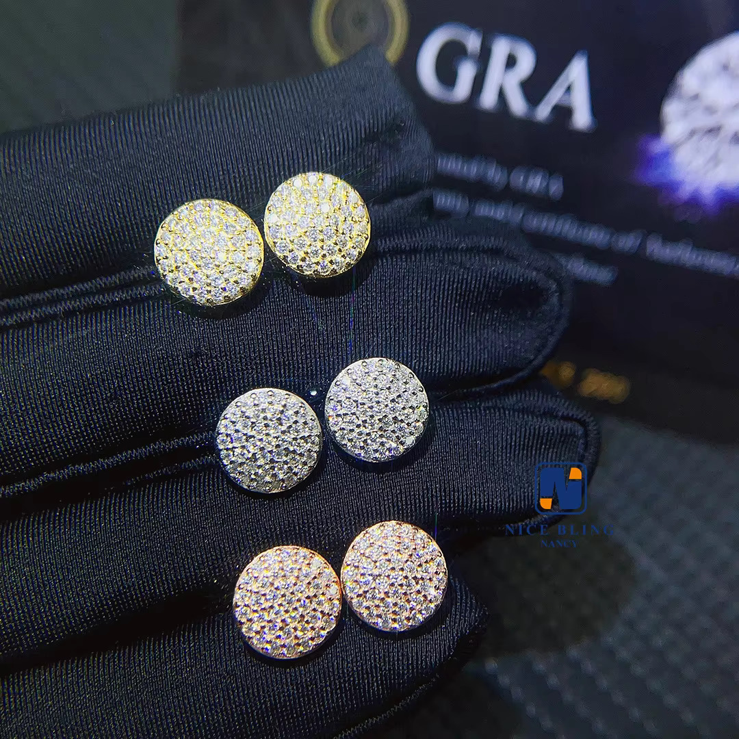 Fine Jewelry Screw Back Earring Luxury Gold Plated 925 Sterling Silver Iced Out Moissanite Diamond Stud Earrings
