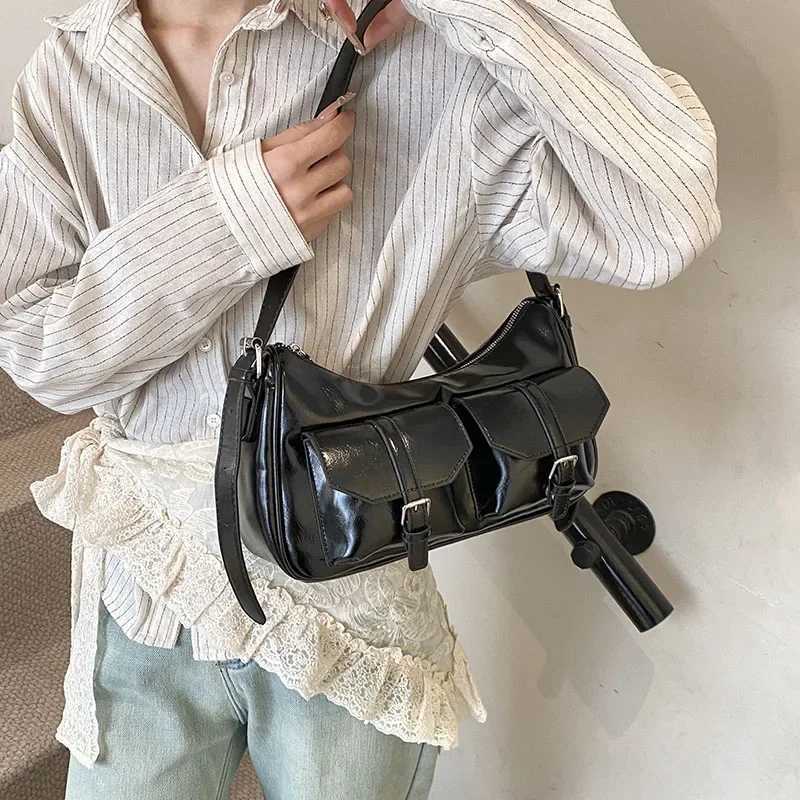 LEFTSIDE small PU leather double pocket cross body bag suitable for Wen 2025 Y2K womens shoe bag and womens designer handbag Y250318