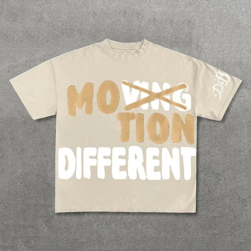Vintage Motion Different Graphic 100% Cotton Short Sleeve T-Shirt Men Y2K Short Sleeves Oversize Tshirt Streetwear Women Tops 250318
