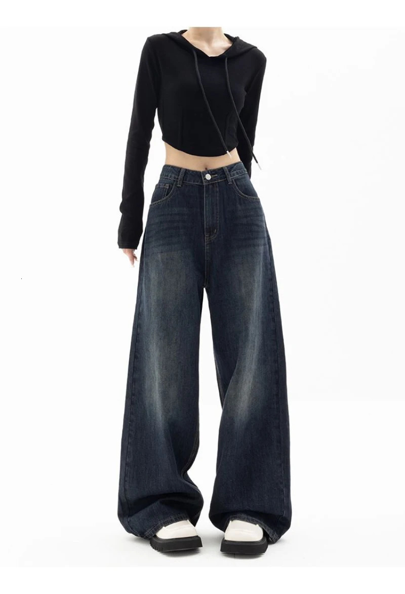 Retro street style wide leg pants with niche n floor length high waist and loose fit suitable for womens weight loss jeans 250317