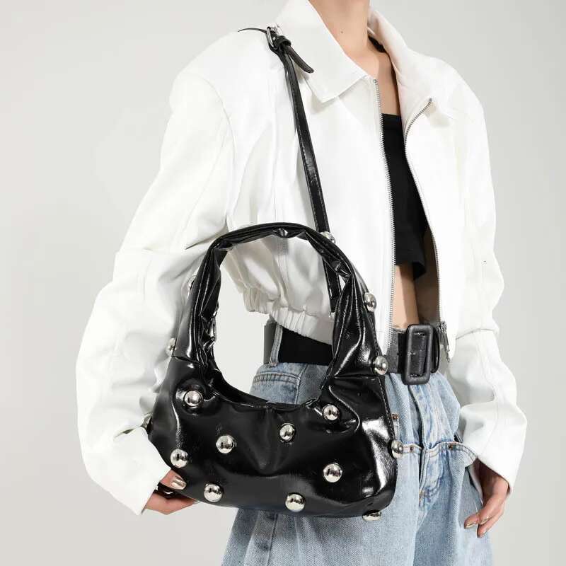 Rivet Women's 2025 Trend Patent Leather Fashion Handbag Woman Personality High Quality Underarm Shoulder Bag Ladies