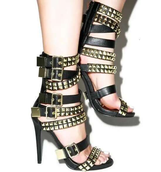 Coloful Snake Square Rivets Studs Straps Buckle Cutout Sandals Sexy Woman Peep Toe Mixed Denim Gladiator Party Sandalias Shoes