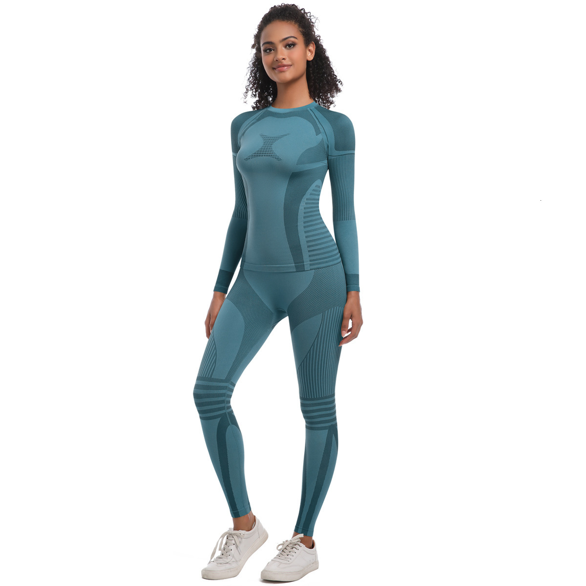 tracksuit Seamless knitted tight fitting high elasticity long ski set, sports running fitness yoga suit two-piece set for women leggings