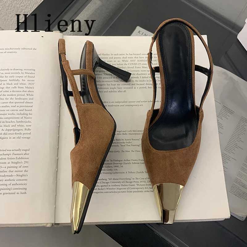 Hlieny Spring Street Style Back Strap Pumps New Hot Wen Sexy Splicing Pointed Toe Elegant Thin Low H Me Party Dress Shoes Sandal Z250311