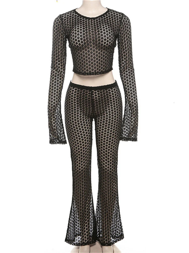 Arrival 2 Two Piece Sets Streetwear Tracksuits Women Long Sleeve Crop TopHigh Waist Pants Suits Black Matching Outfits 250317