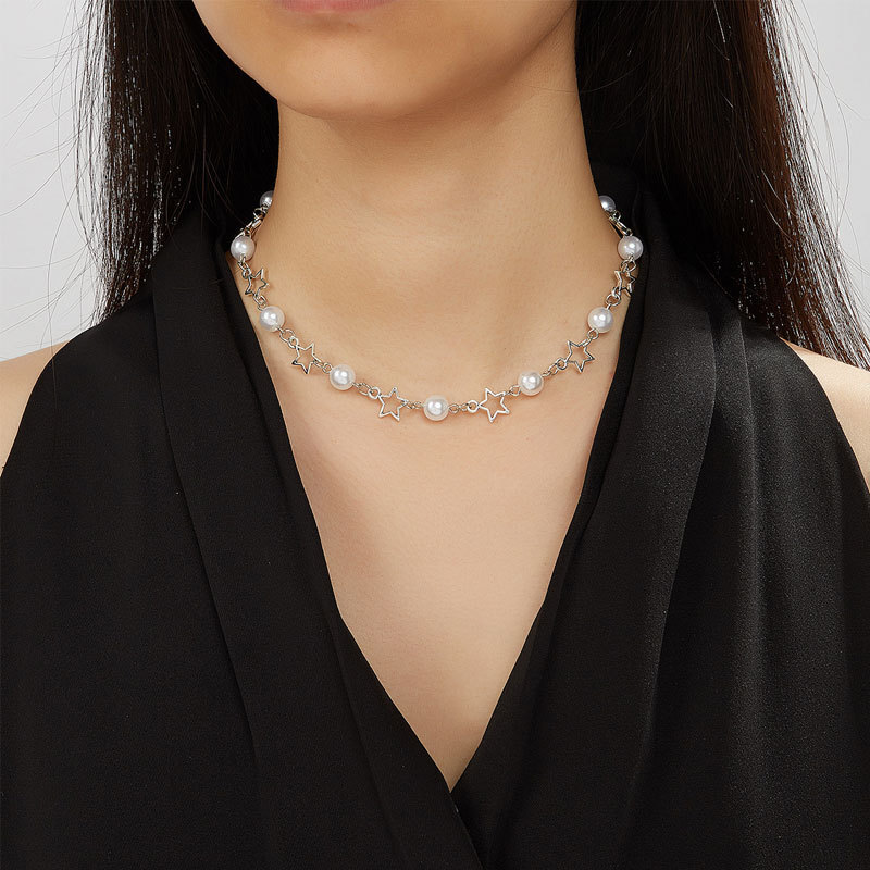 Five-pointed Star Imitation Pearl Splicing Necklace Female Simple Temperament Choker Collarbone Chain Jewelry