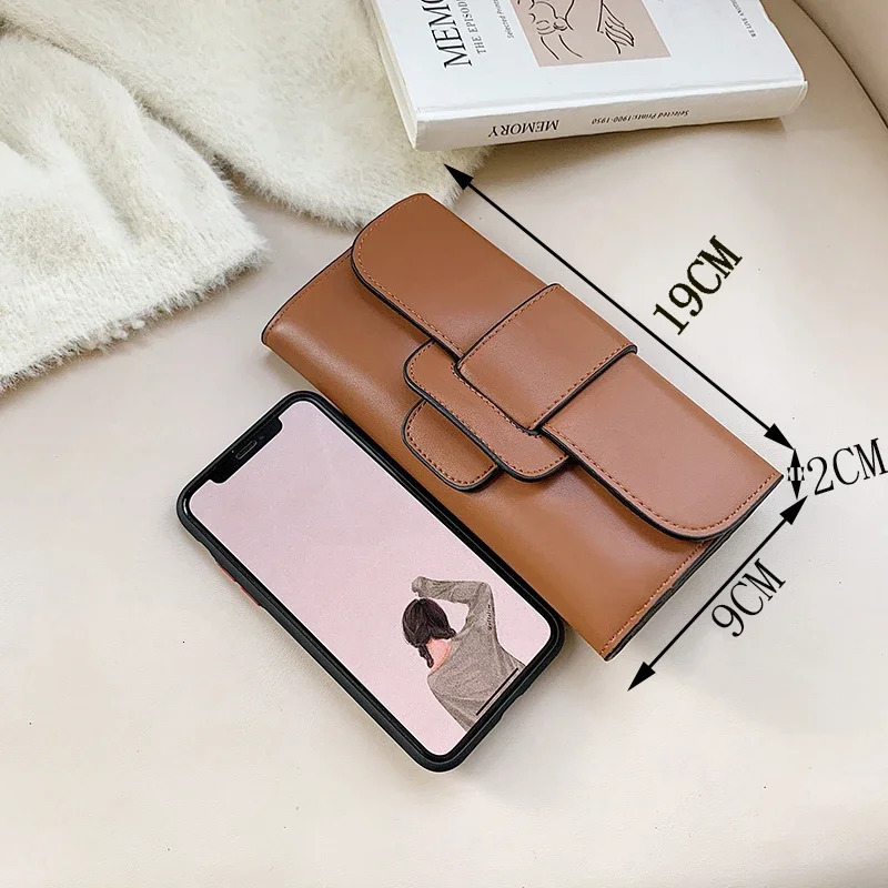 Womens Trifold Wallet and Vintage Womens Long PU Leather Wallet Womens Clutch Wallet Buckle Womens Mobile Phone Bag Card Bag 250317