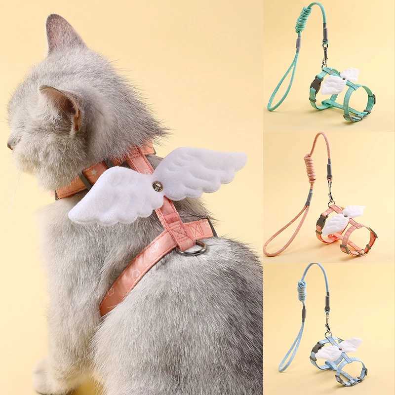 Cute Angel Wing Cat Strap 120cm Strap Outdoor Cat Dog Strap and Strap Set Waterproof Tank Top Chest Strap Kitten AccessoriesT250318