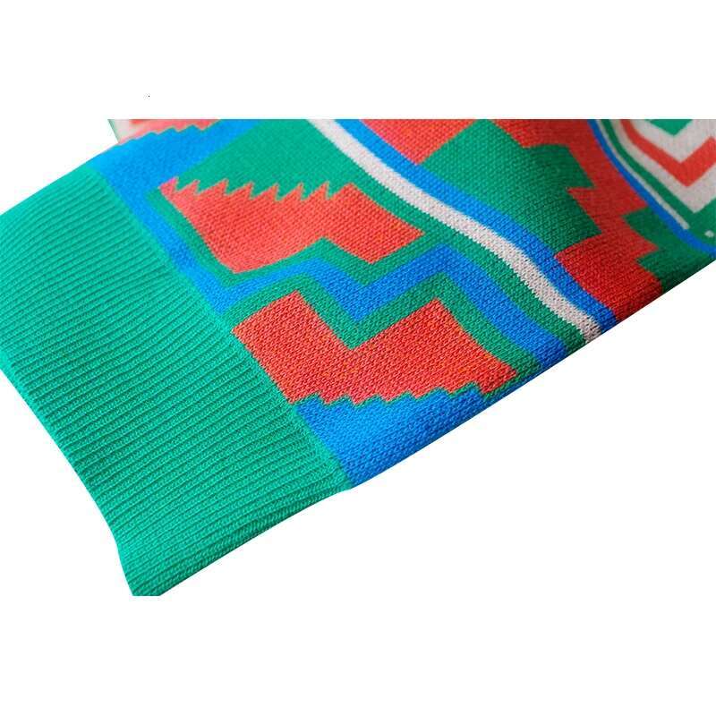 Summer Vintage Patchwork Geometric Pattern Sweater Women Fashion O-Neck Short Sleeve Knitted Pullover Tops Knitwear