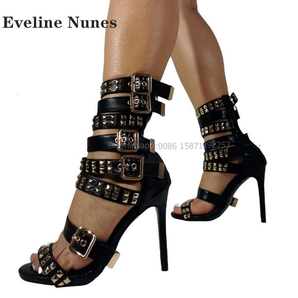 Belt Buckle Rivet Snakeskin Sandals Open Toe Stiletto Mixed Colors Side Air Sexy Women Heels Punk Spicy Girls Ankle Strap Shoes