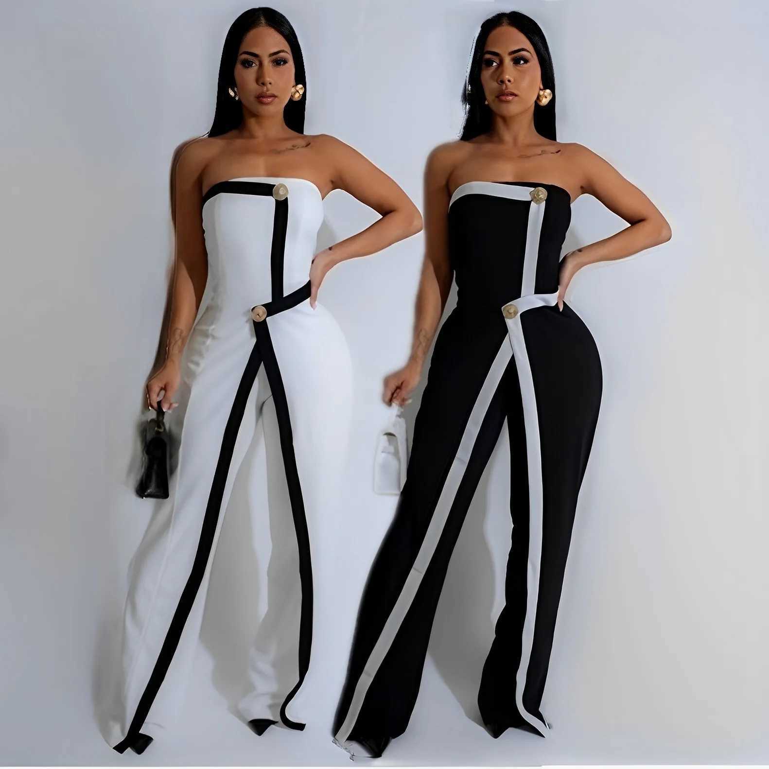 Sexy Slveless Strapless Breast Jumpsuits Fashion Commuter Wide Leg Jumpsuits Elegant High Waist Irregular Button Jumpsuits X250318