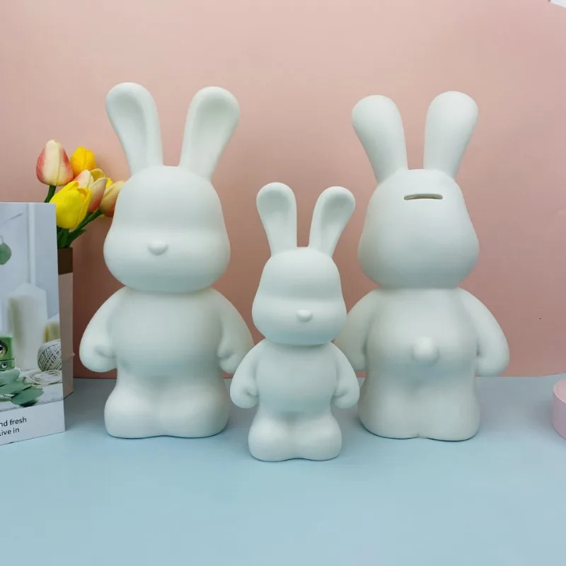 DIY paint fluid rabbit shaped handmade doll toy white vinyl bear sculpture home decoration table accessories 250318