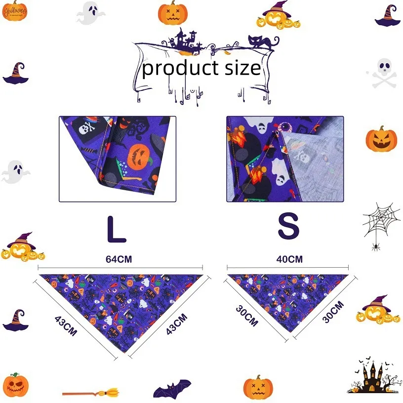 Halloween Pet Bandanas Collar for Dogs Cats Cotton Triangular Bibs Scarf Collar with Pumpkin Pattern for Puppy Accessories