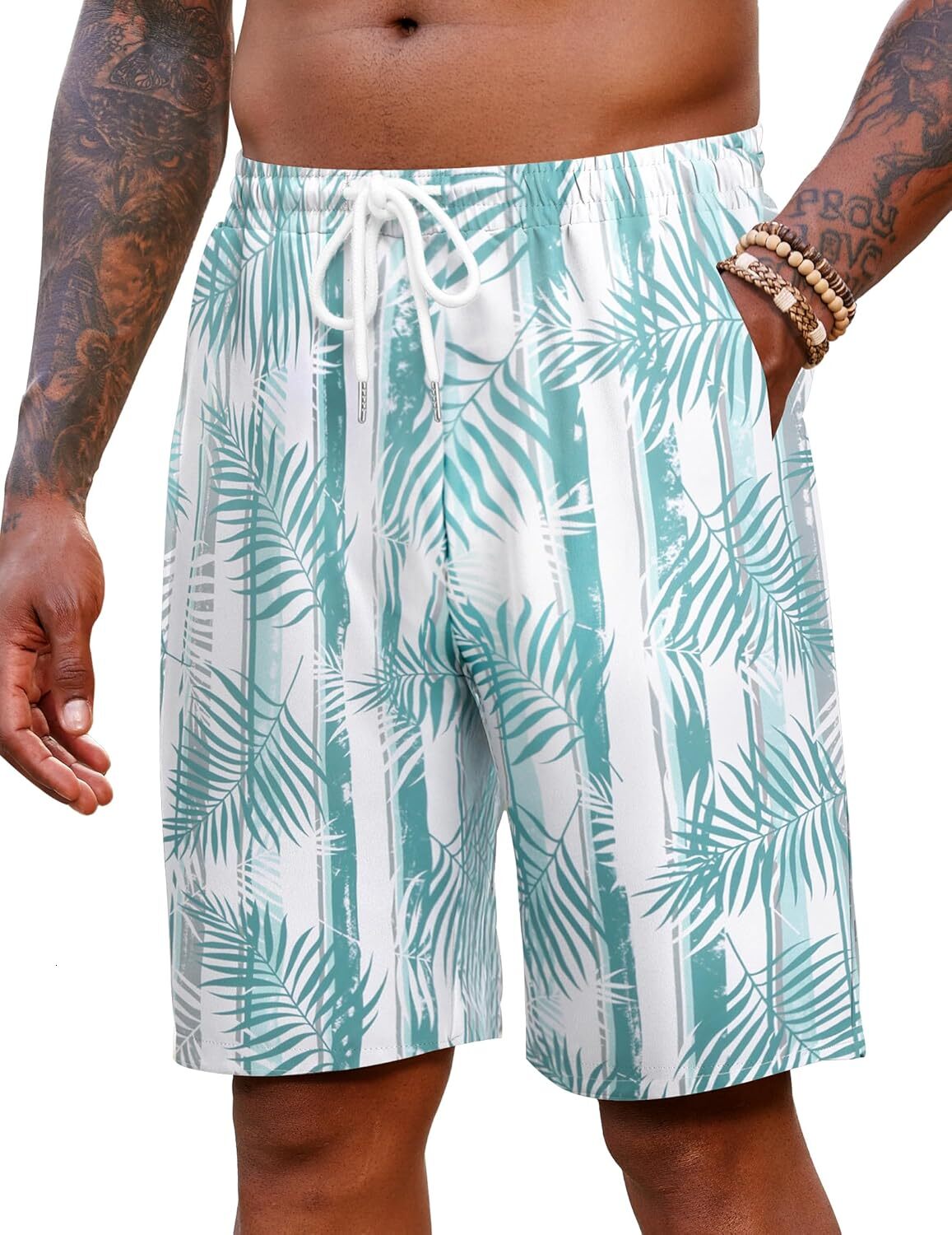 Men's Hawaiian Beach Shorts Elastic Waist Drawstring Lightweight Summer Casual Shorts with Pocket Fashionable printed shorts