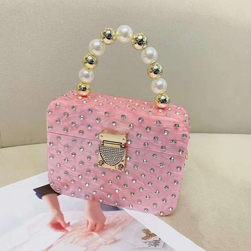 Shimmer Acrylic Box Beads Beaded Women's Handbag Glitter Rhies Dia Evening Wedding Party Clutch Purse Shoulder Bag