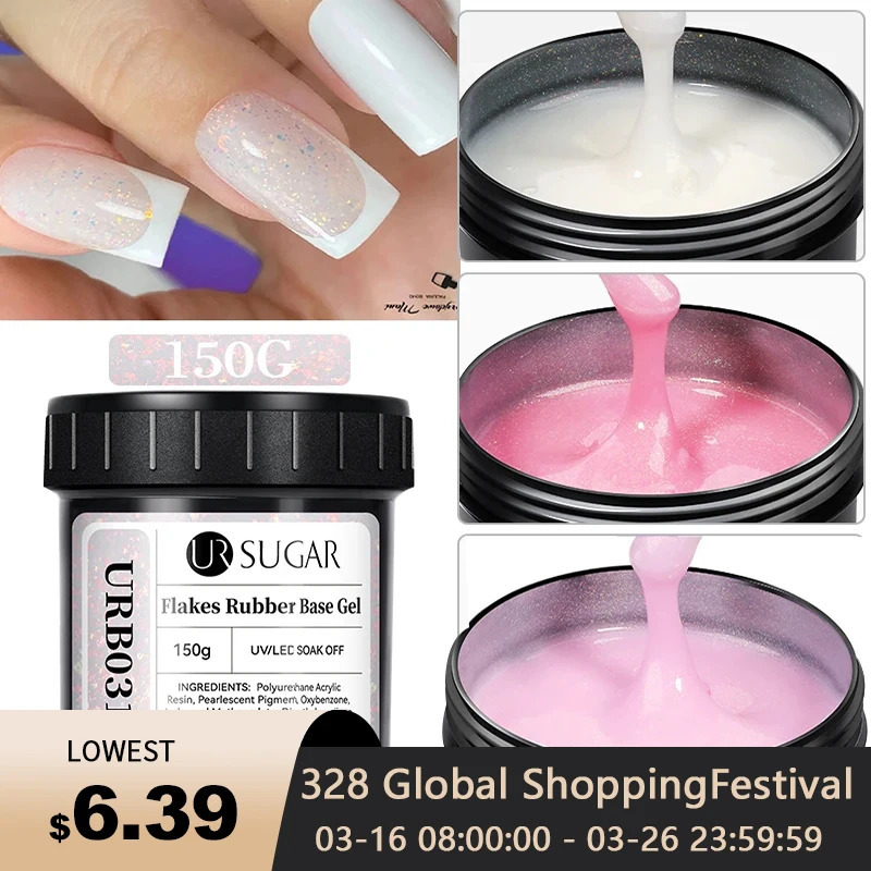 UR SUGAR 150g Rubber Base Gel Nail Polish Sparking Aurora Glitter Rubber Varnish Soak Off Semi permanent UV LED Gel Manicure 250314