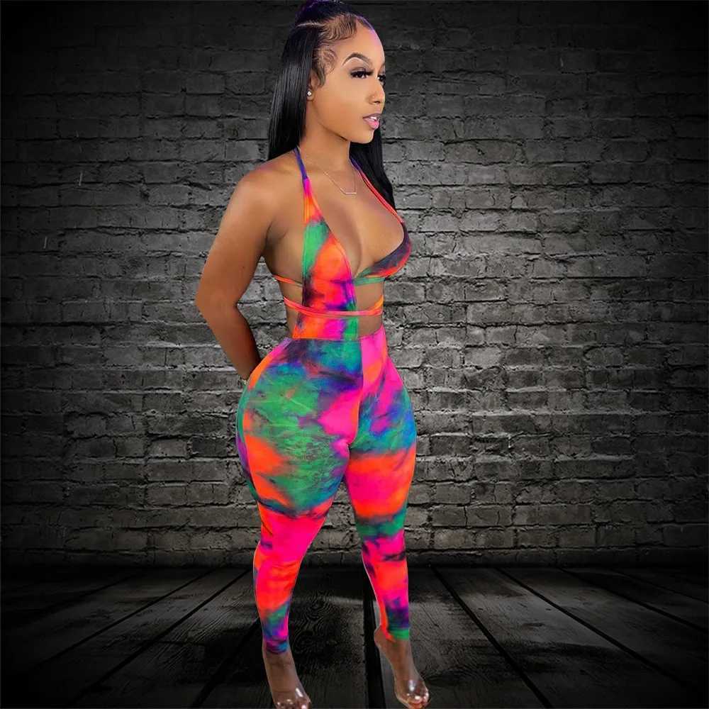 BKLD Womens Summer Set 2024 Fashion Printed Spaghetti Shoulder Strap Hollow Lace Open Collar Integrated X2503181