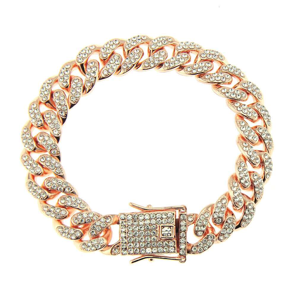 Fine jewelry gold-plated thick curb pearl crystal Cuban chain bracelet