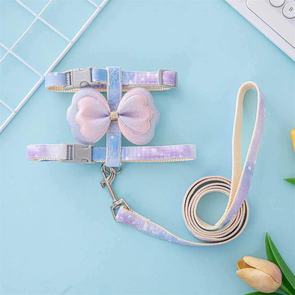 Bow pet harness and belt adjustable anti breakage cat walking rope small pet harness and belt with quick fastening cat suppliesT250318