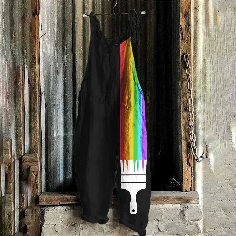 Womens pendant loose jumpsuit summer rainbow casual bohemian jumpsuit 3D printed jumpsuit sleeveless plus lace upper pants X250318
