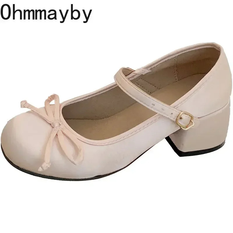 2025 Spring Autumn Mary Jane Shoes Fashion Shallow Round Toe Mid Heel Shoes Ladies Elegant Outdoor Single Pumps Shoes 250318