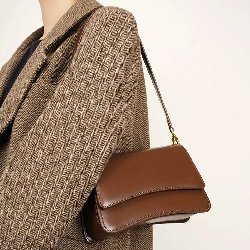 New Women's Single Shoulder Crossbody Lady Cowhide Split Leather Handbag Fashionable And High Quality Underarm Messenger Bag