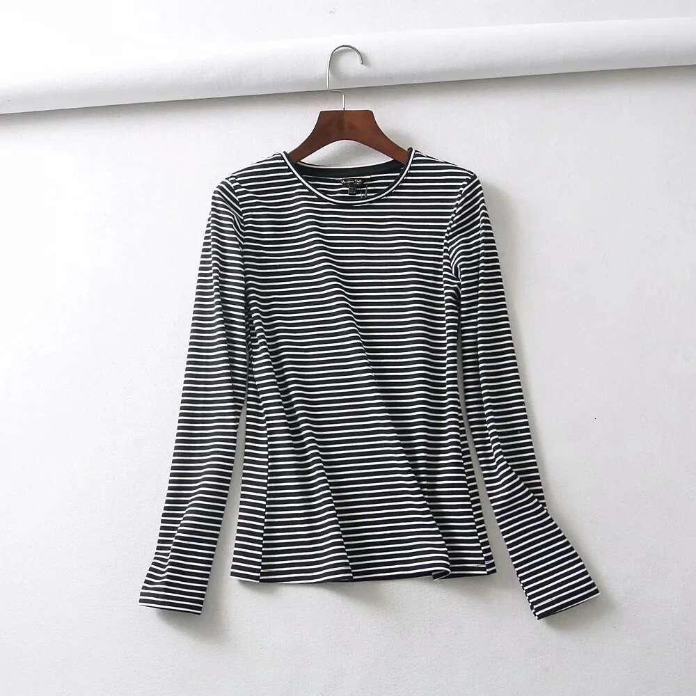 Maxdutti Camisetas Verano Mujer England Style Slim Summer T-Shirt Women Cotton O-Neck Simple Basic Solid Long Sleeve Tshirt