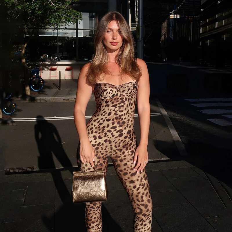 Sexy jumpsuit womens Sveless Trend Leopard Print Sveless Strt Fit Stretch Activity Workout Overview X250318