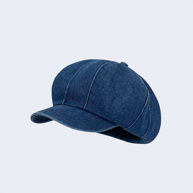 Striped denim cloud women's vintage pleated artist hat, artistic and eye-catching face, small octagonal hat