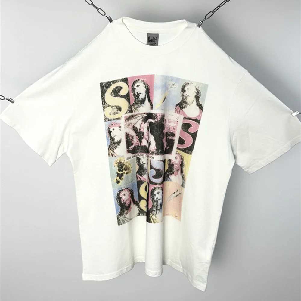 SAINT OF MICHAEL Fashion American Style Streetwear Vintage Printed Tee Casual 100%Cotton Tops Loose Oversize T Shirt For MenXJ250318
