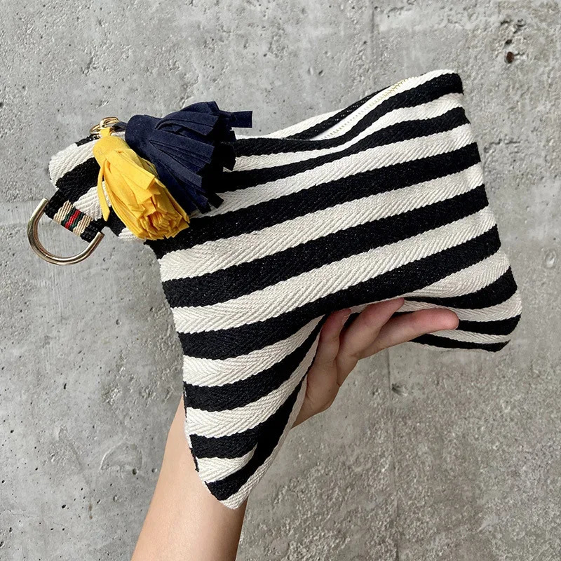Cosmetic Bag Women Striped Makeup Case Organizer Korean Tassel Cosmetic Pouch Necesserie Travel Toiletry Bag Canvas Beauty Case 250327