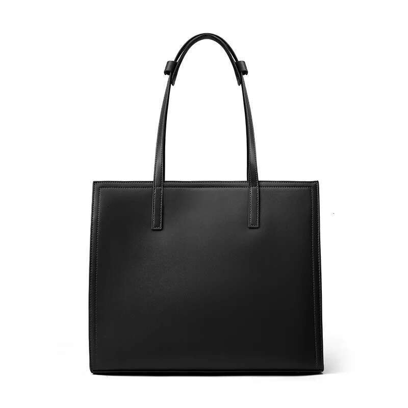 YANATARI NEW Large capacity tote Briefcase Leather business laptop Black shoulder bag Simple cowhide handbag