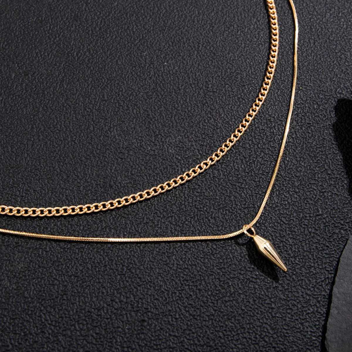 KunJoe 2pcs/set Stainless Steel Metal Rivet Pendant Thin Snake Chain Necklace for Men Punk Silver Color Cuban Link Chain Choker W250318