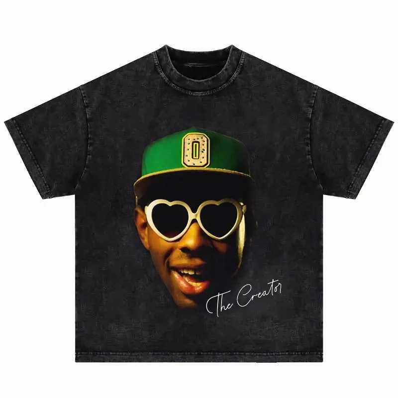 High quality cotton T-shirt vintage hip-hop portrait short sleeved loose mens Harajuku T-shirtT250318