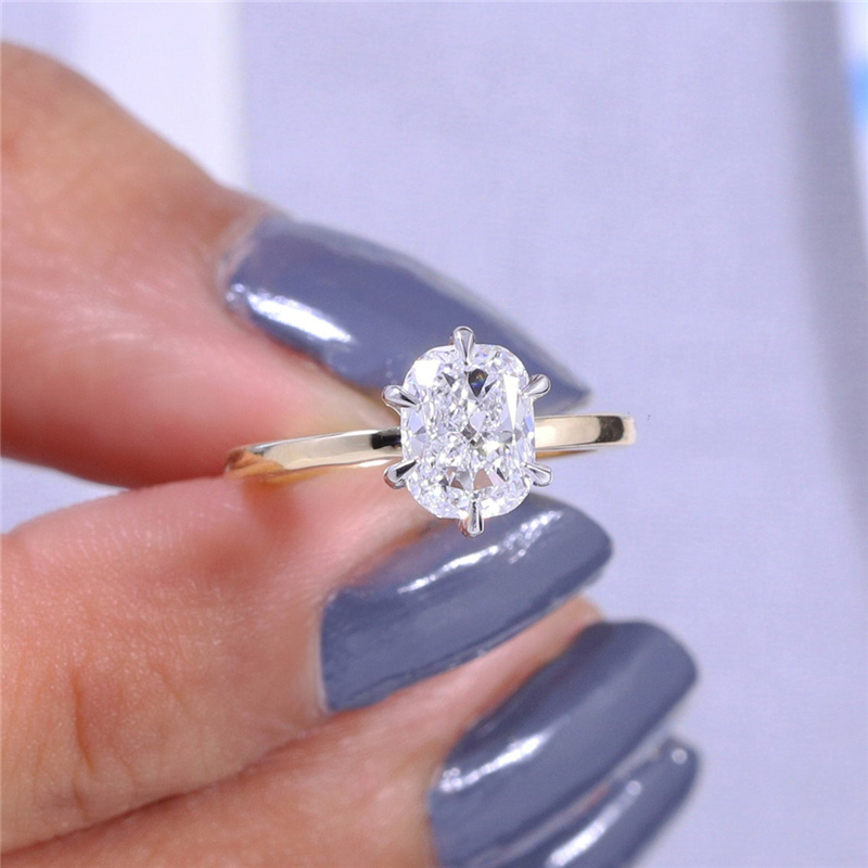 Jewelry 1.0 Carat Elongated Cushion Lab Diamond Solitaire Ring For Women Two Tones Real Gold E VS1 IGI Certificate CVD Diamond Engagement Ring