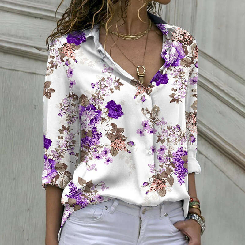 2023 Spring/Summer Fashion Printed Women's Long sleeved Loose Shirt