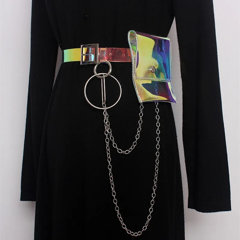 2024 Laser Colorful Holographic Belt Bag Women Fashion PVC Chains Waist Bag Street Casual Elegant Fanny Pack 250314