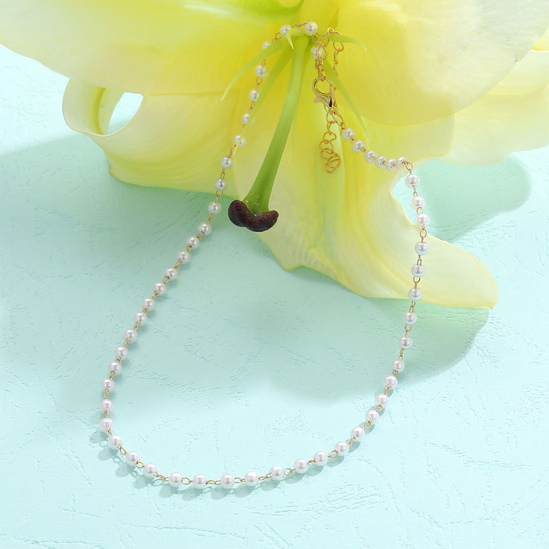 4mm Imitation Pearl Chain Necklace Women Simple Cold Wind Choker Collarbone Chain Jewelry